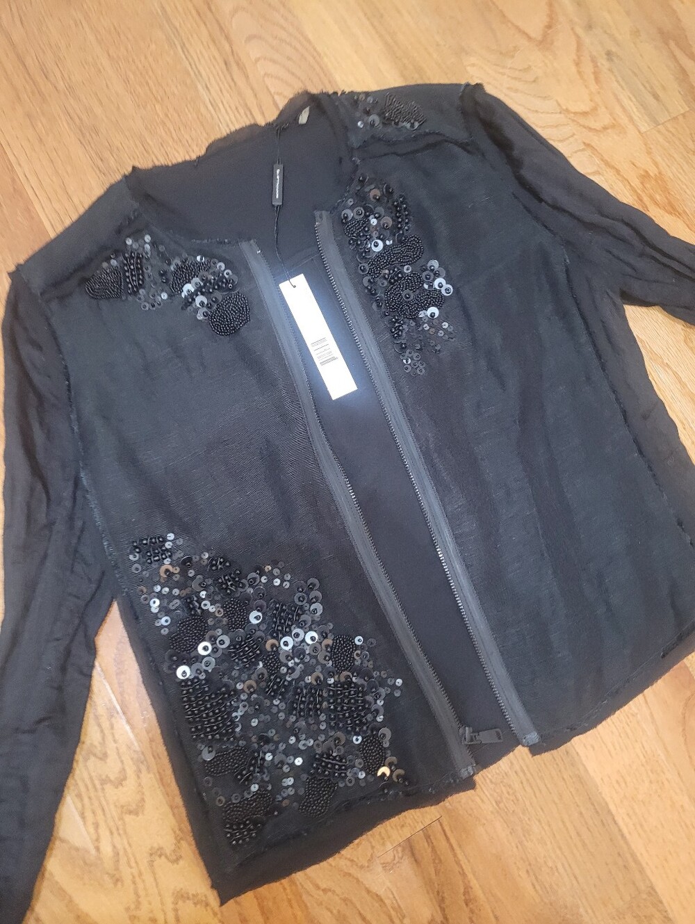 Elie Tahari Black Sequin Bomber Jacket